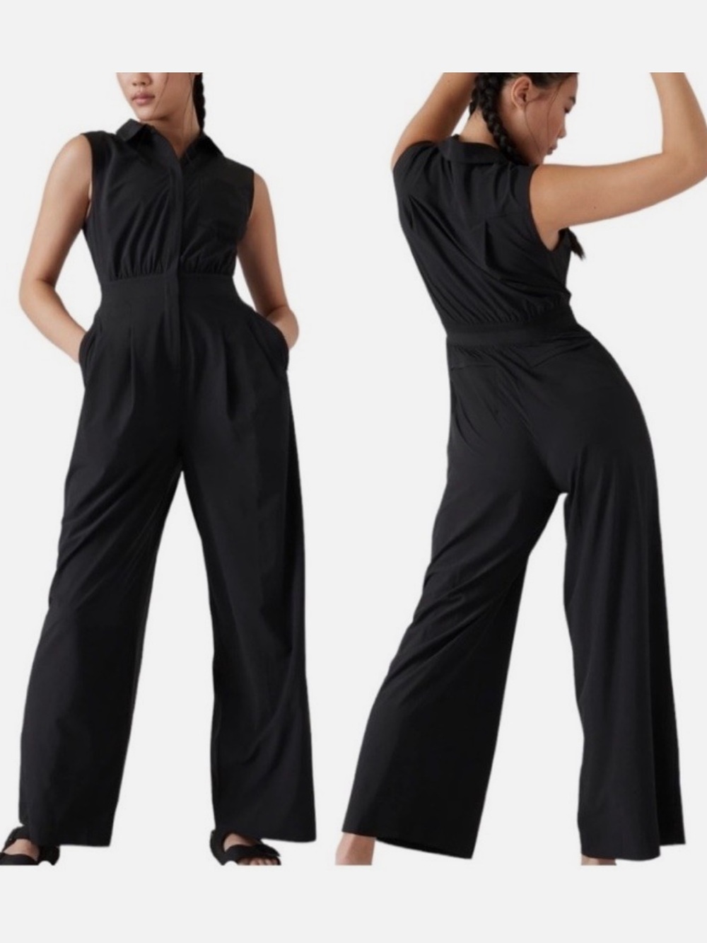 Athleta Brooklyn Heights Wide Leg Jumpsuit Sz 10 Black